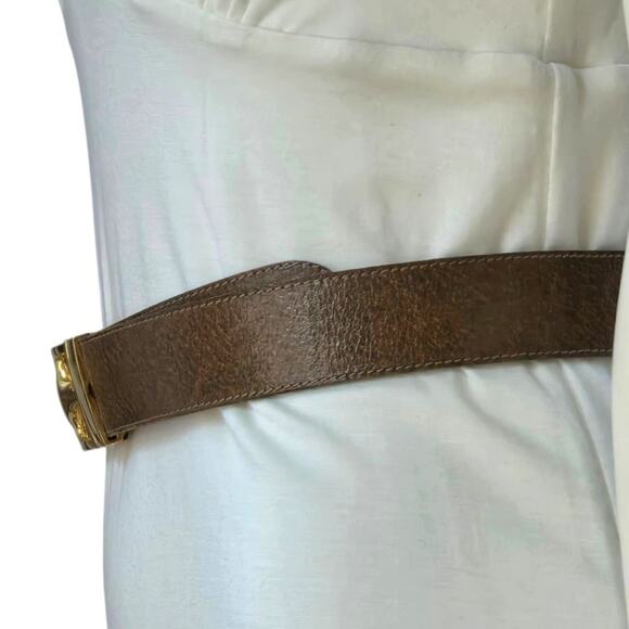 Vintage Gucci Stirrup Buckle Brown Leather‎ Belt Gold Tone Small